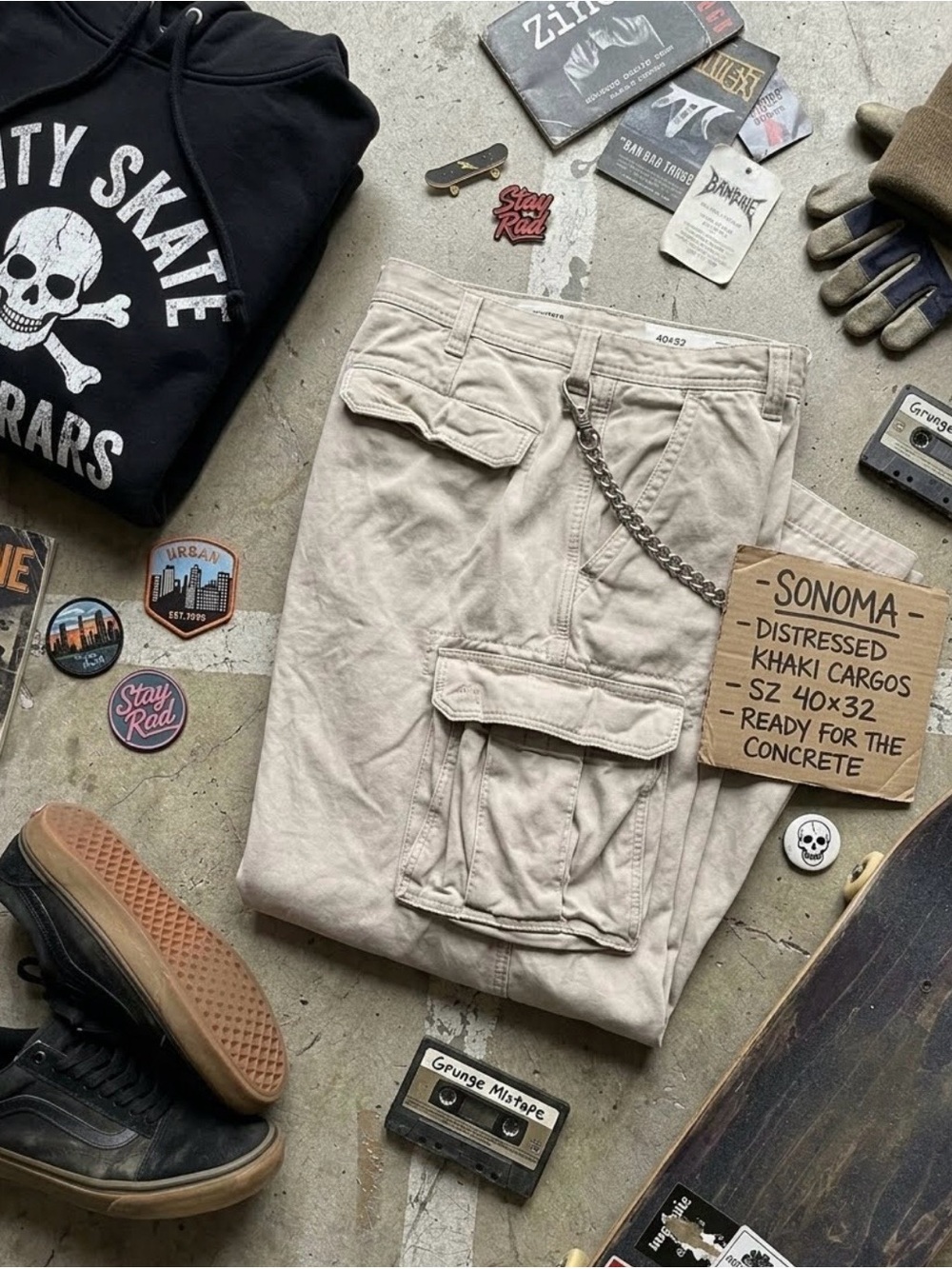 Vintage Y2K Sonoma Distressed khaki cargo pants 40x32 - oversized grunge